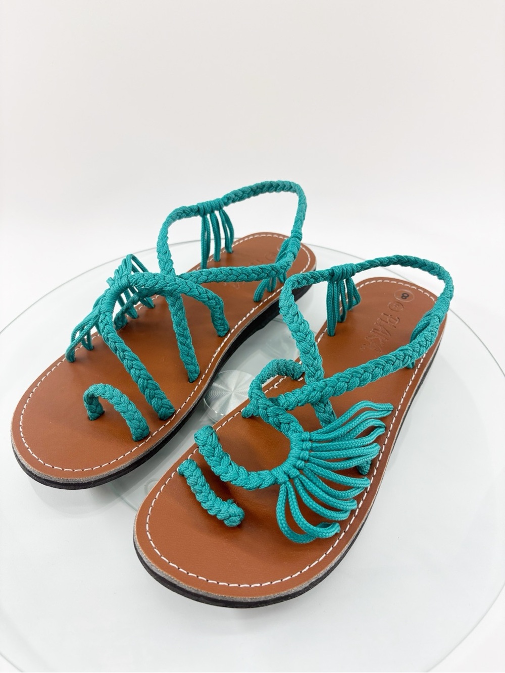 Plaka Palm Leaf Sandals Teal Braided Flat Sandals Women’s Size 8